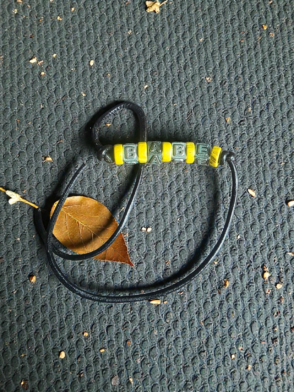 Handmade Black Leather BABE Yellow Spacer Bead Cord Bracelet